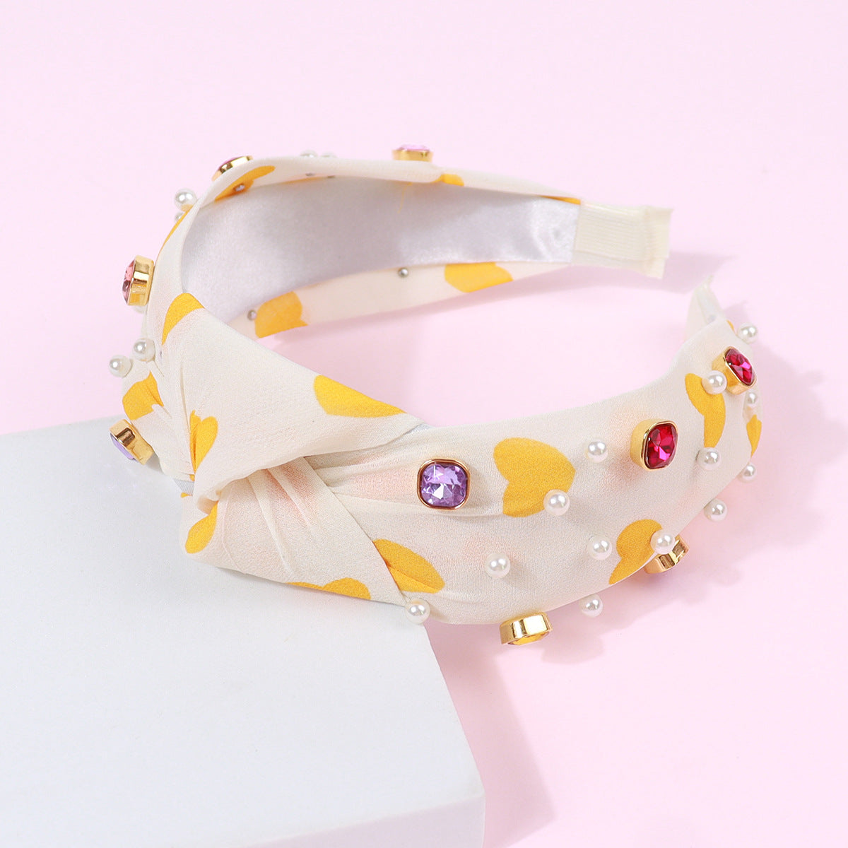Wholesale Valentine's Day love Color Diamond color knotted pick heart headband